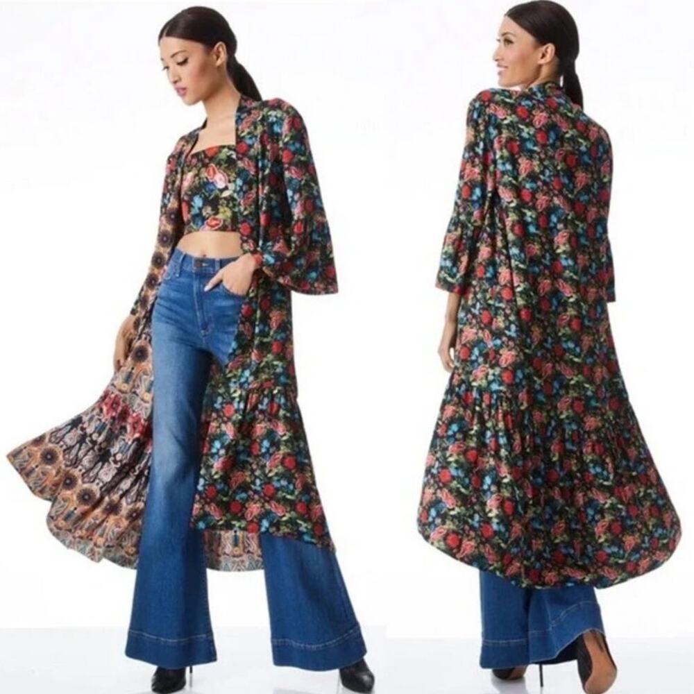 Alice + Olivia‎ Dottie Reversible Kimono Tangerine Combo Size Medium/Large - Picture 6 of 11